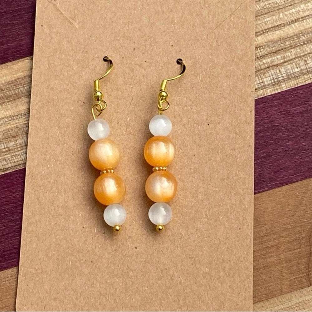 Stacked Orange and White Beaded Dangle Earrings